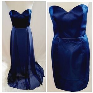 Allure Bridesmaids 1671 Navy Blue Satin Chiffon Gown Detachable Skirt Size 10